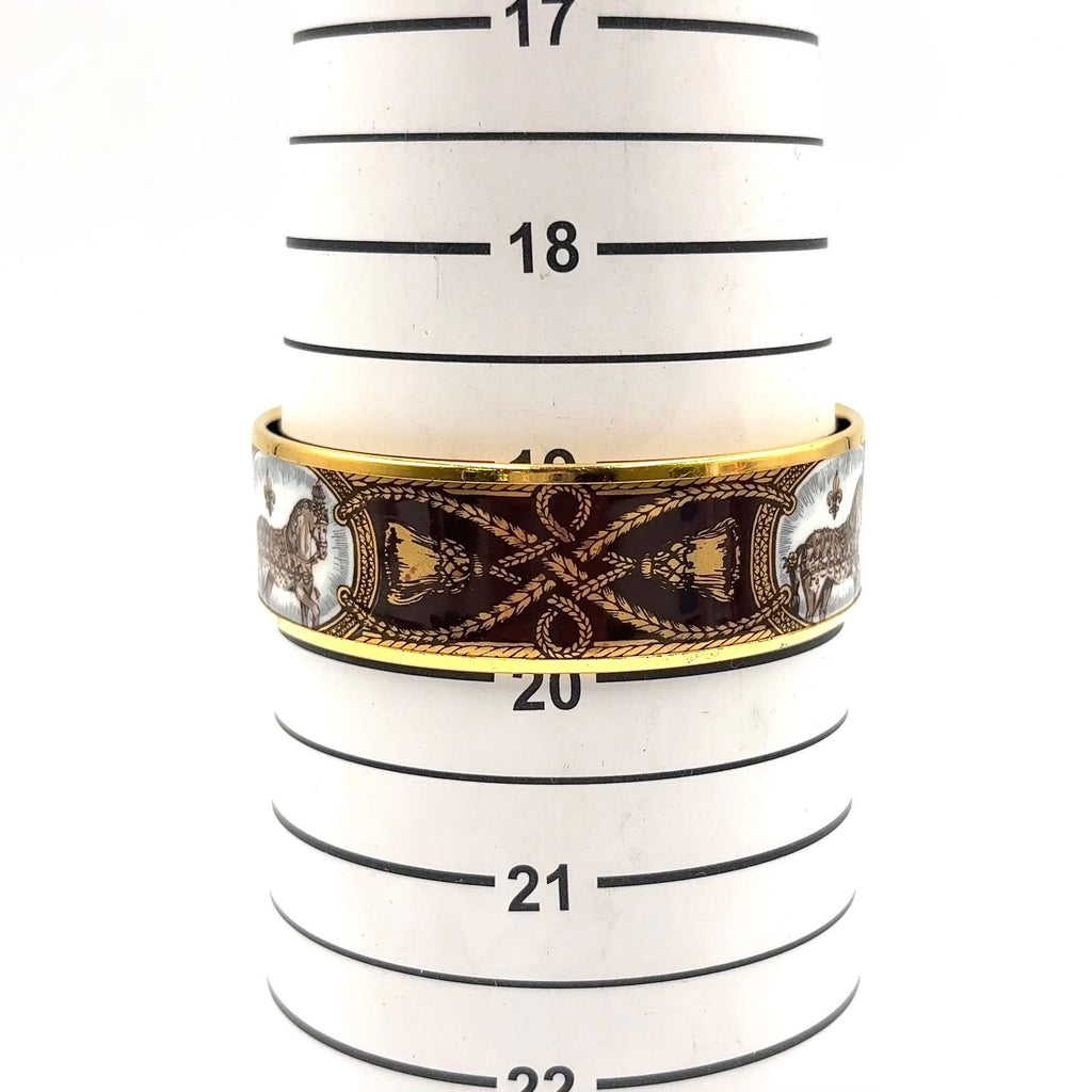 Hermes Enamel GM Horse Motif Gold Black Bangle Bracelet — view 8