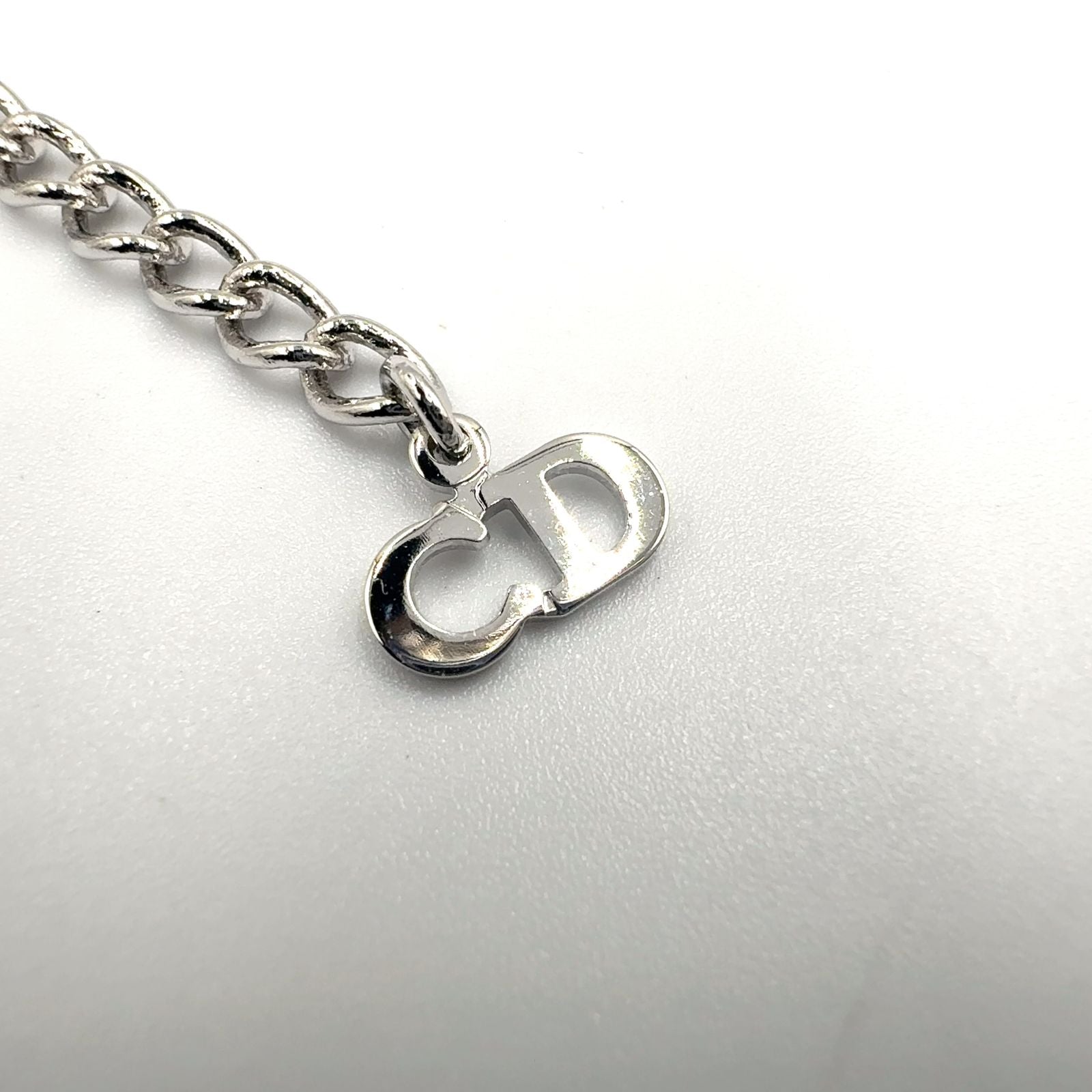 Dior D Logo Cross Motif Metal Silver Necklace — view 5