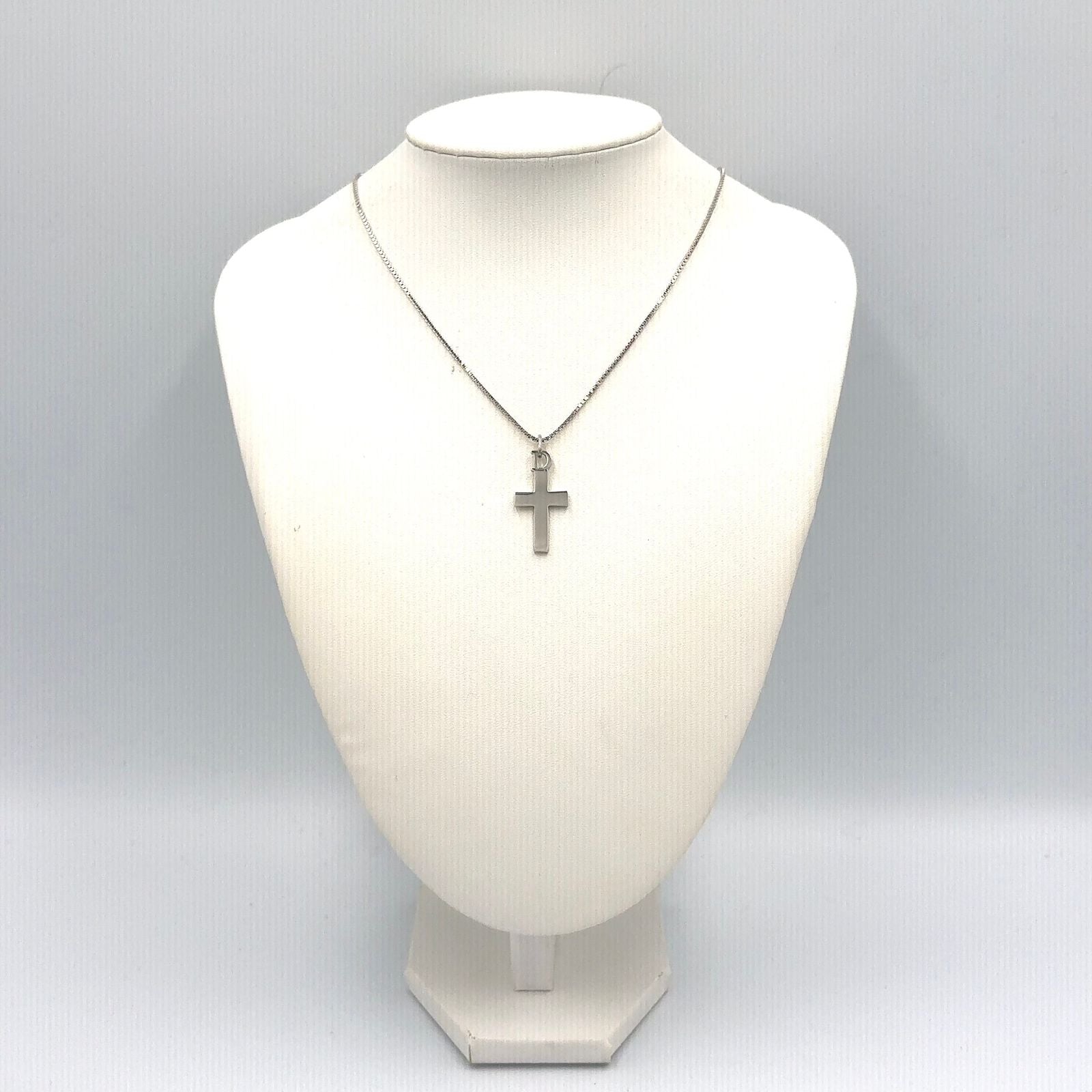 Dior D Logo Cross Motif Metal Silver Necklace — view 9