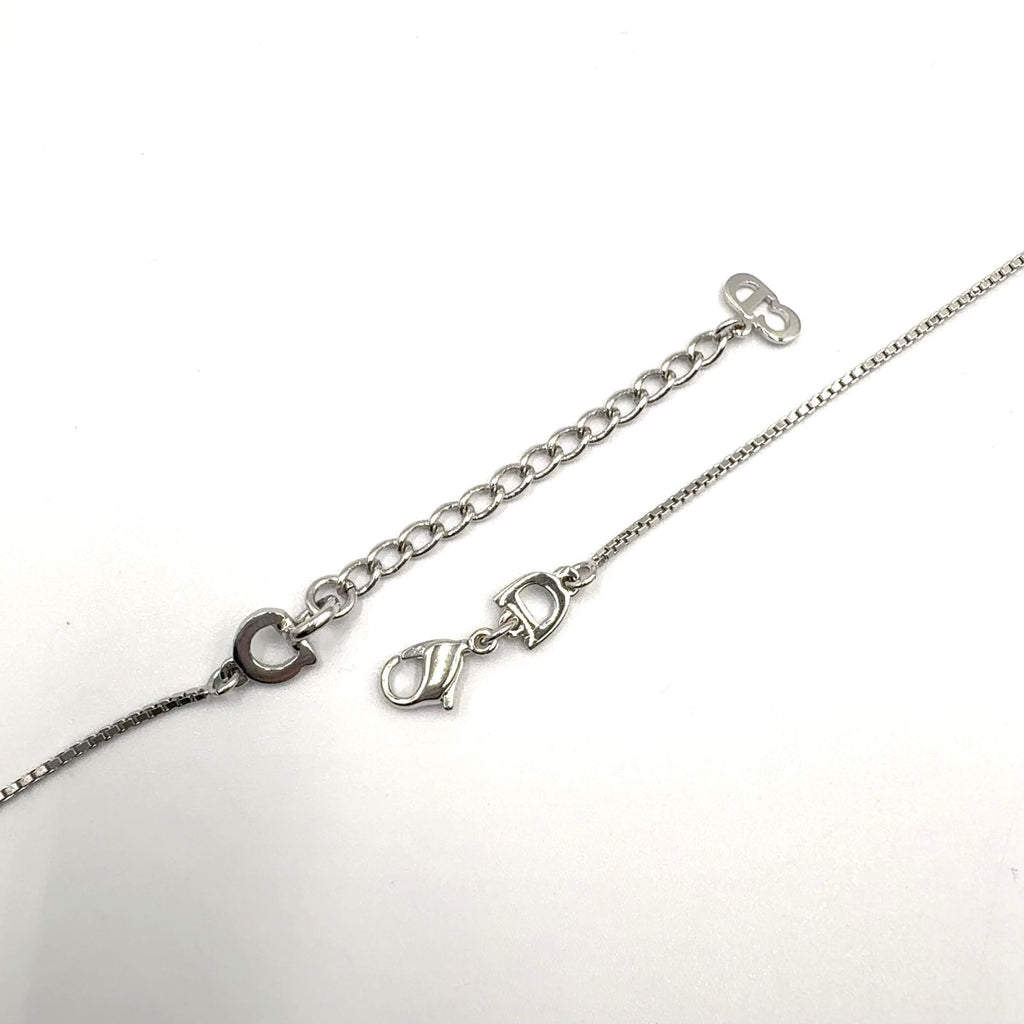 Dior D Logo Cross Motif Metal Silver Necklace — view 8