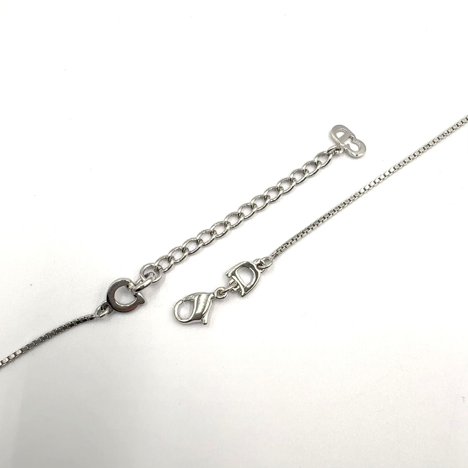 Dior D Logo Cross Motif Metal Silver Necklace — view 8