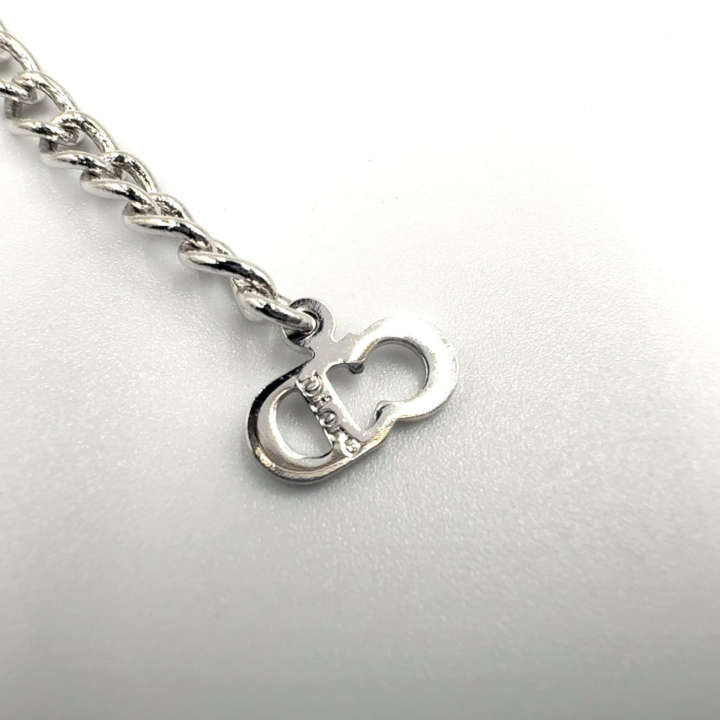 Dior D Logo Cross Motif Metal Silver Necklace — view 4