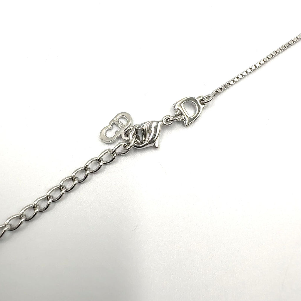 Dior D Logo Cross Motif Metal Silver Necklace — view 7