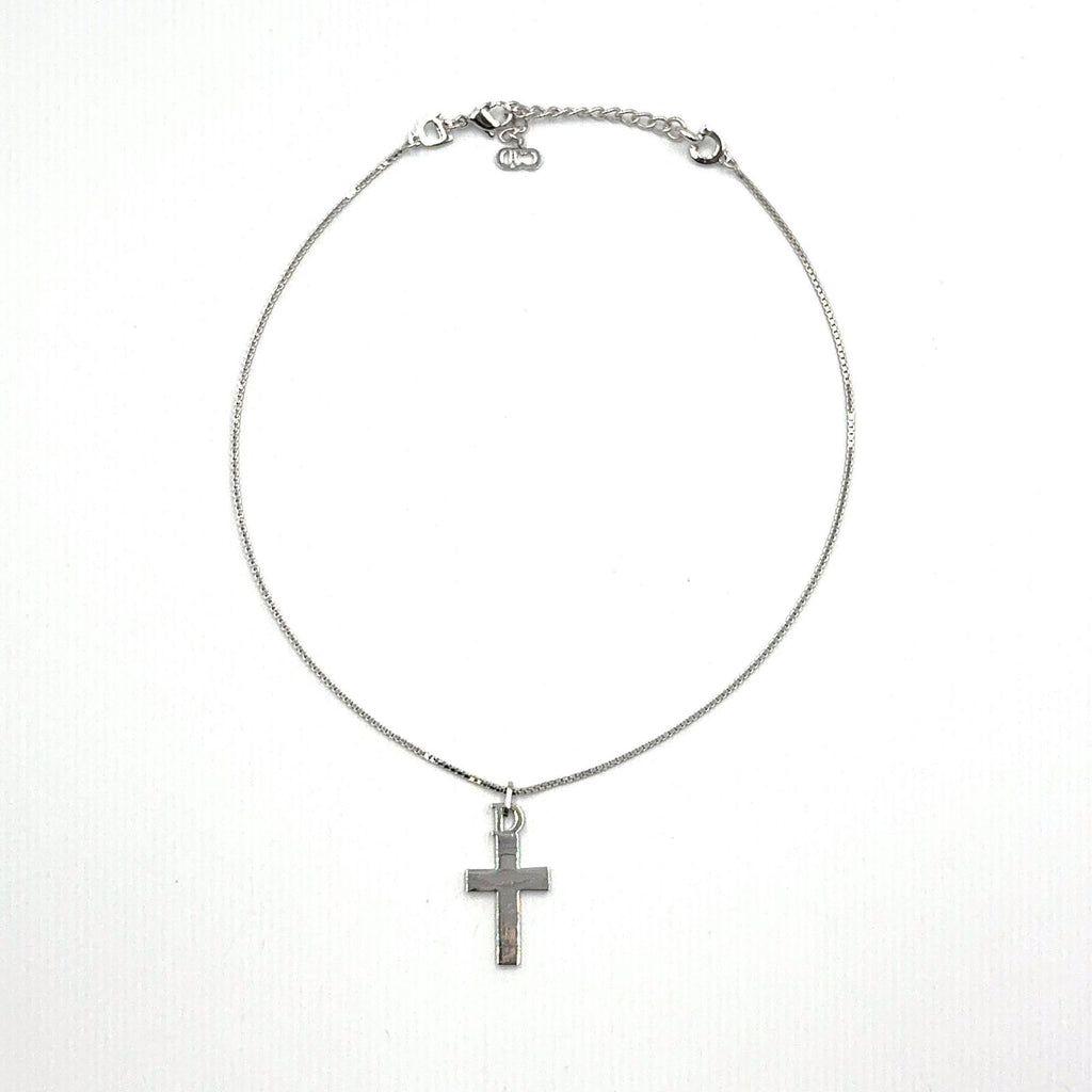Dior D Logo Cross Motif Metal Silver Necklace — view 3