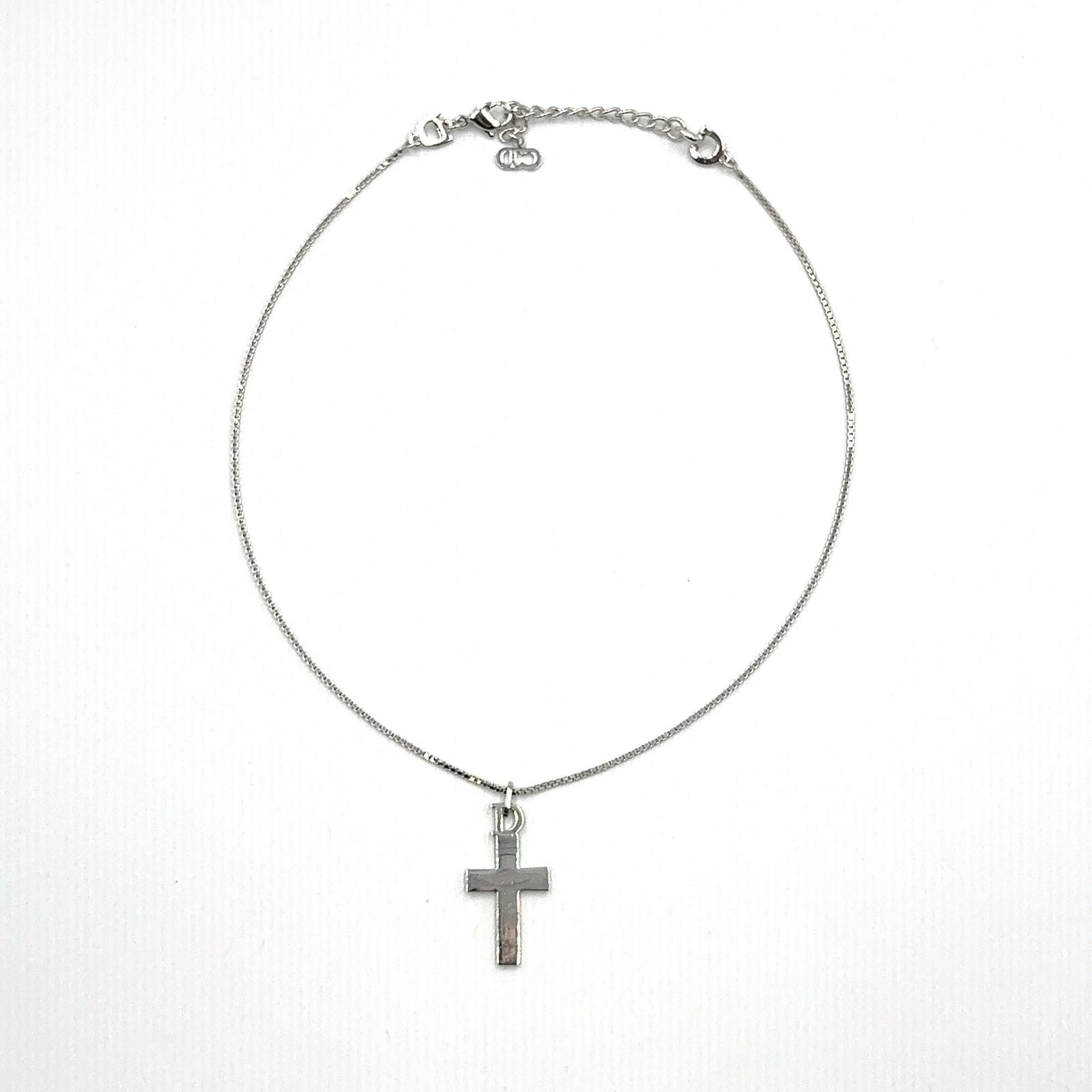 Dior D Logo Cross Motif Metal Silver Necklace — view 3