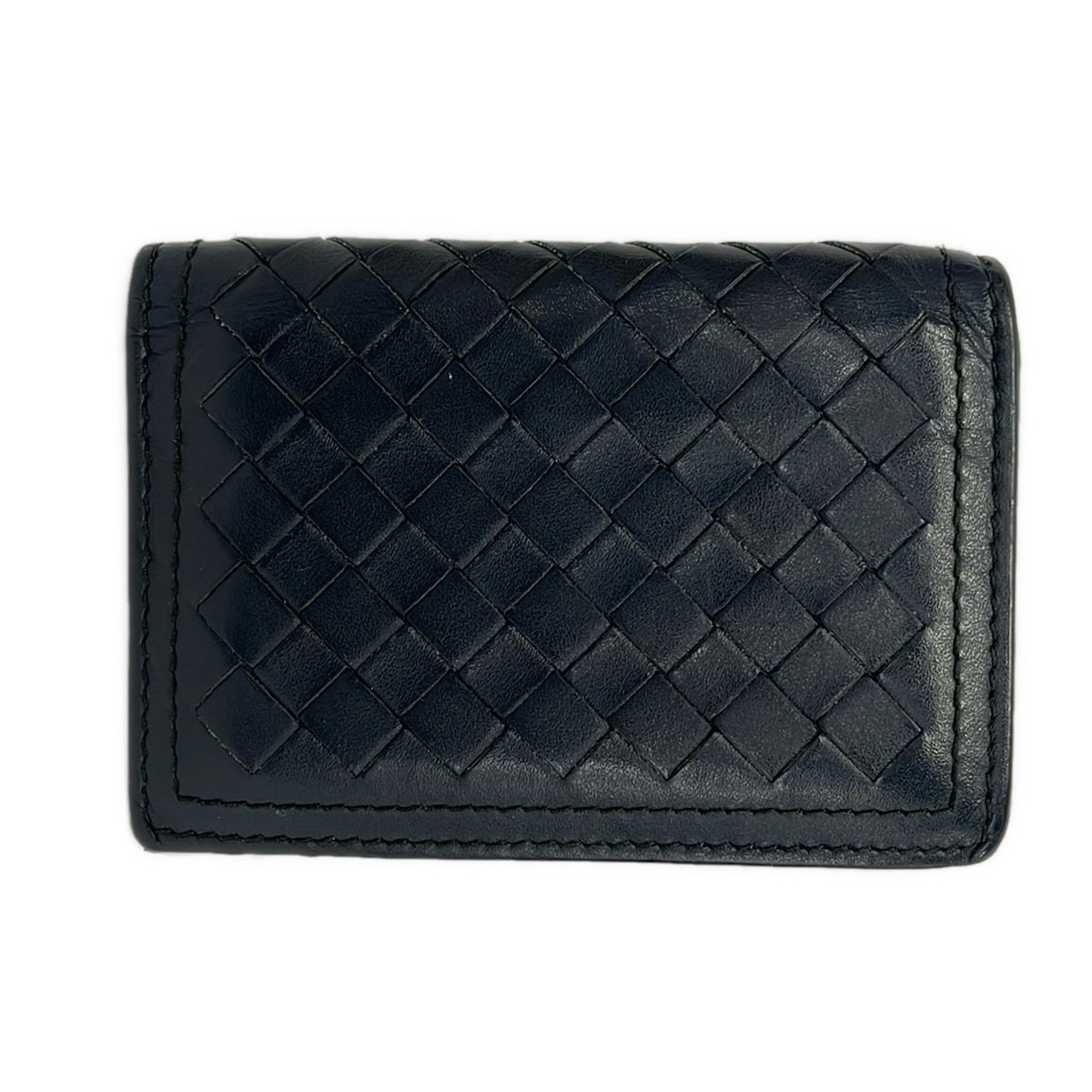 Bottega Veneta Card Case Navy Intrecciato Leather