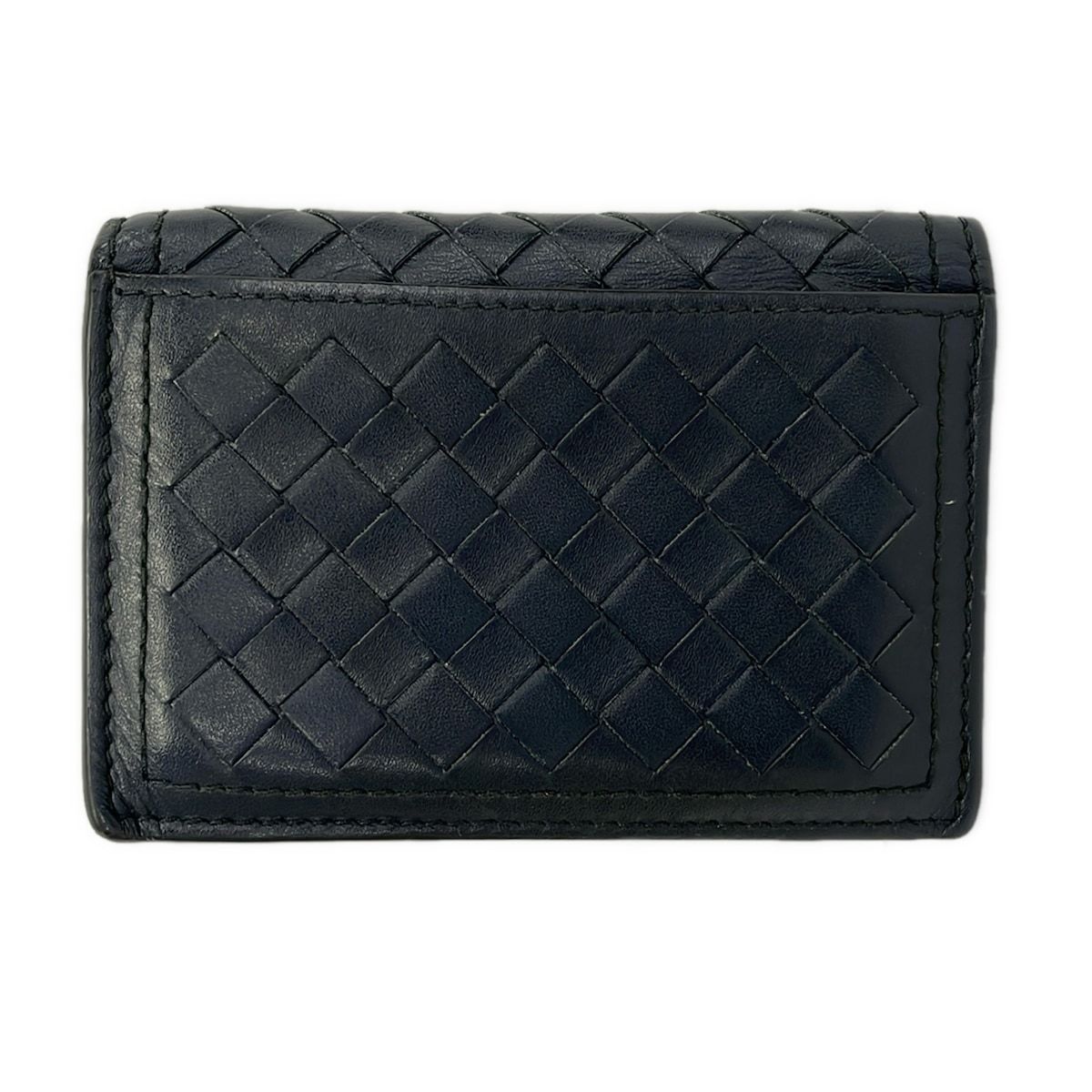Bottega Veneta Card Case Navy Intrecciato Leather — view 2