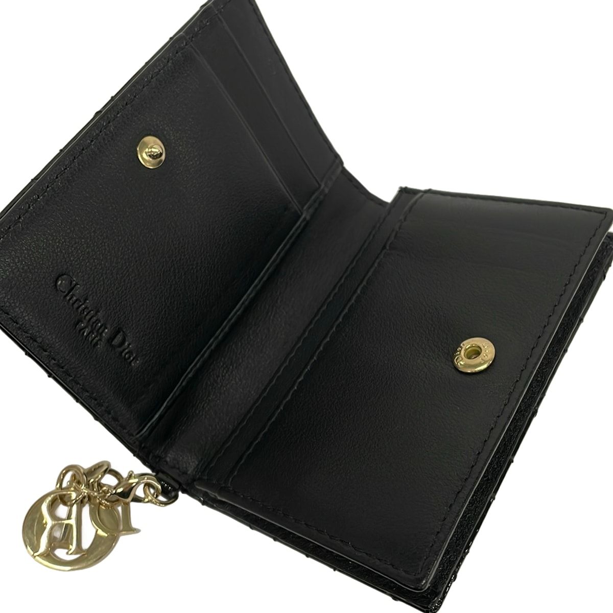 Dior Card Case Black Gold Cannage — view 3