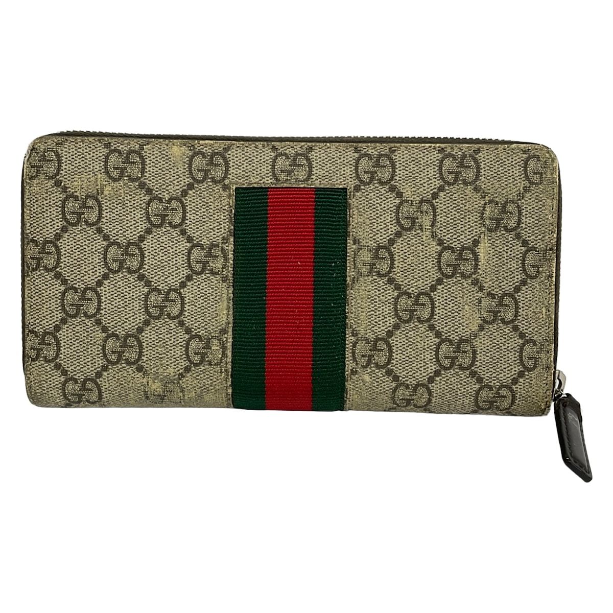 Gucci Wallet Web GG Supreme Canvas Zip Around Beige Dark Brown Multi — view 2