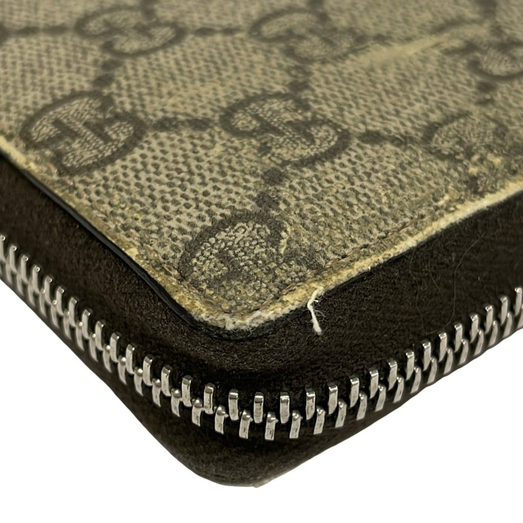 Gucci Wallet Web GG Supreme Canvas Zip Around Beige Dark Brown Multi — view 7