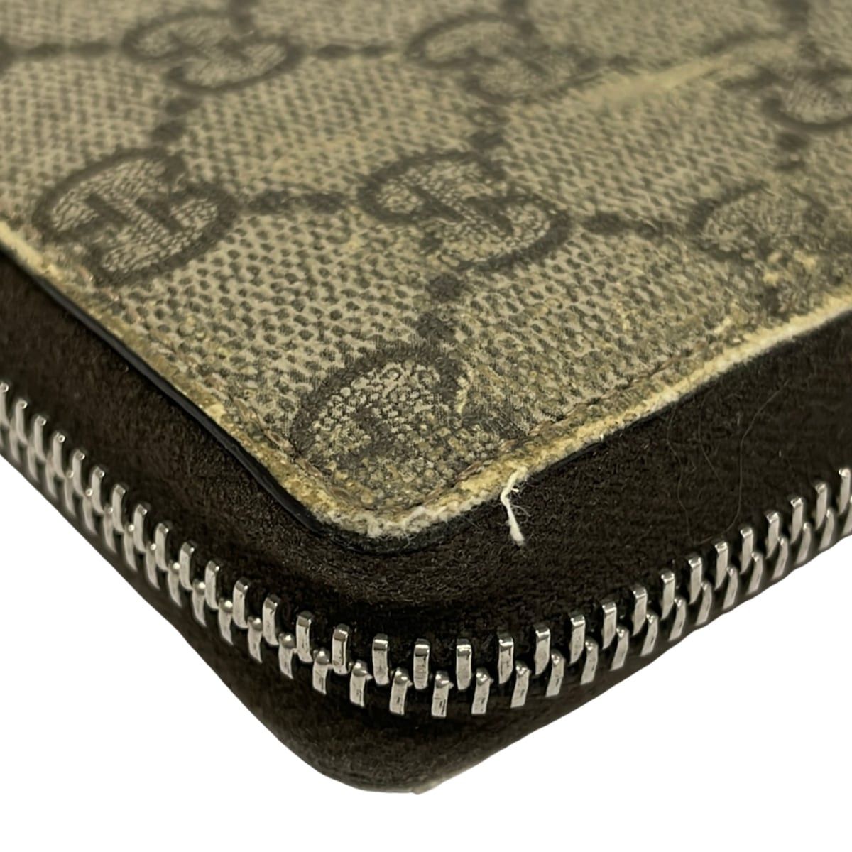 Gucci Wallet Web GG Supreme Canvas Zip Around Beige Dark Brown Multi — view 7