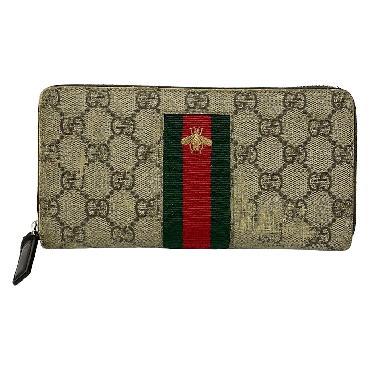 Gucci Wallet Web GG Supreme Canvas Zip Around Beige Dark Brown Multi
