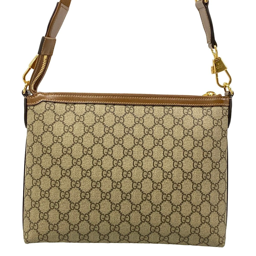 Gucci Shoulder Bag GG Supreme Interlocking Beige Dark Brown Leather — view 3