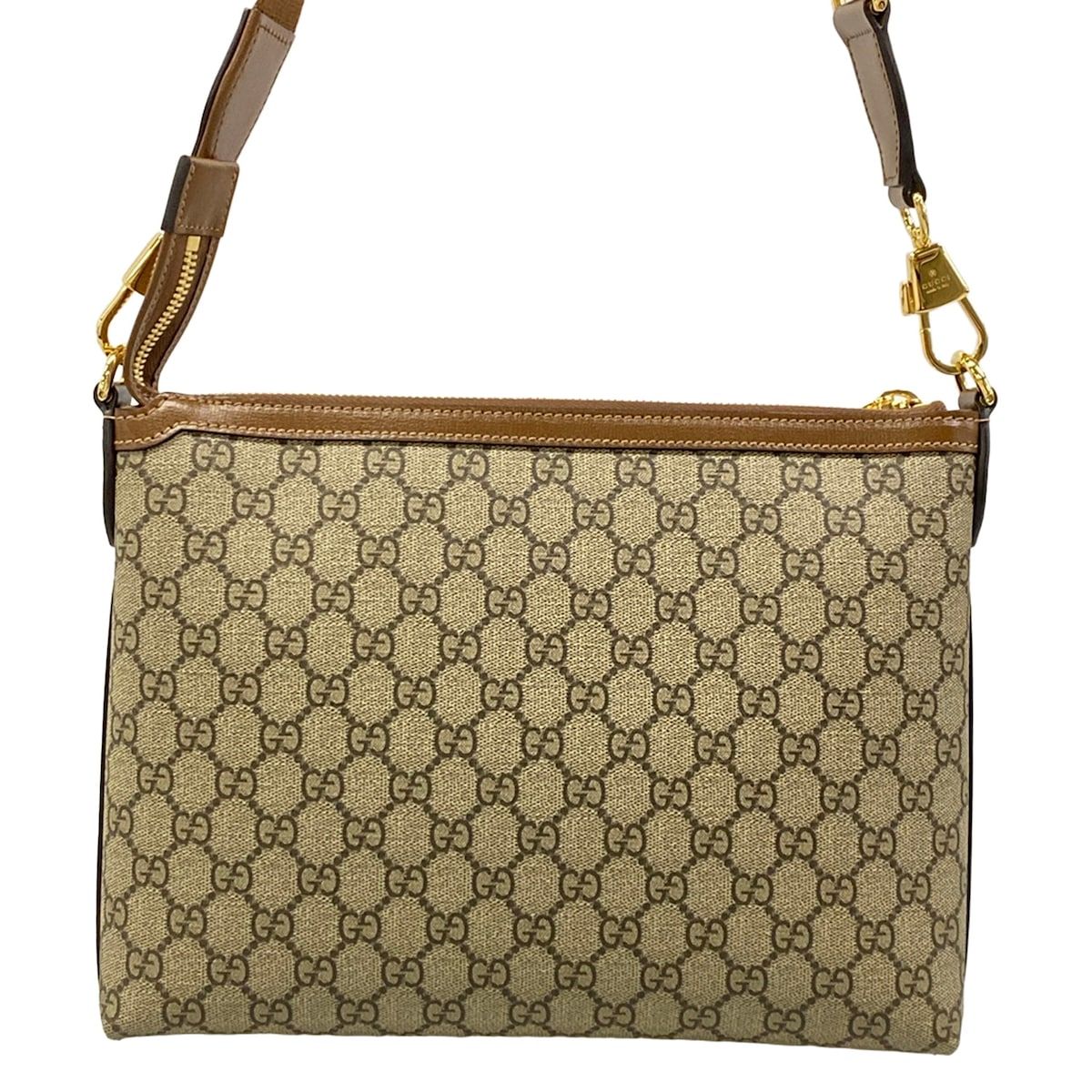 Gucci Shoulder Bag GG Supreme Interlocking Beige Dark Brown Leather — view 3