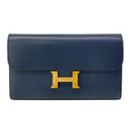 Hermes Wallet Constance Long Dark Navy Gold