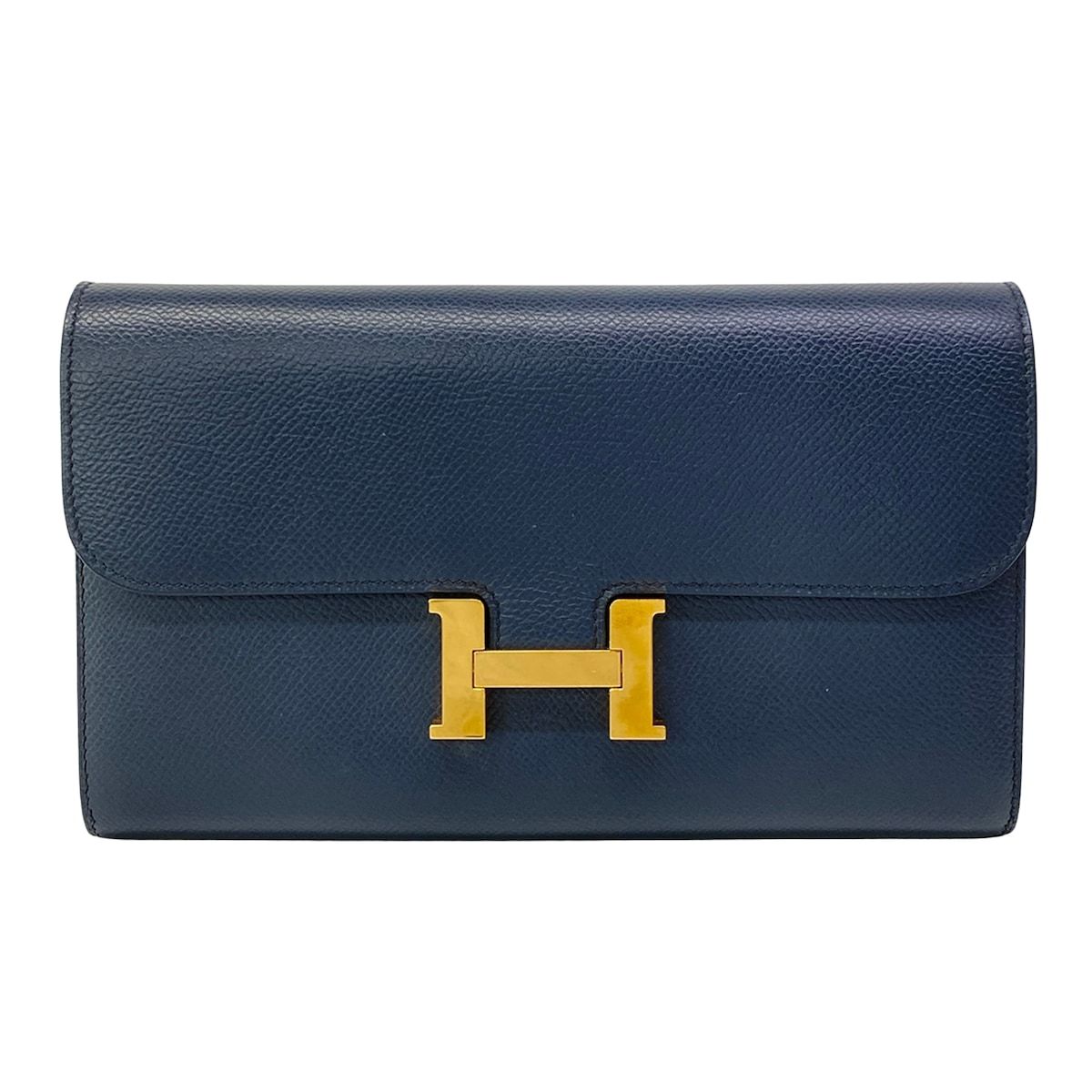 Hermes Wallet Constance Long Dark Navy Gold