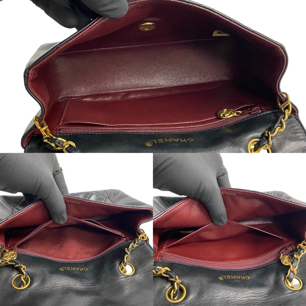 Chanel Vintage Quilted CC Logo Lambskin Leather Chain Shoulder Bag Black — view 9