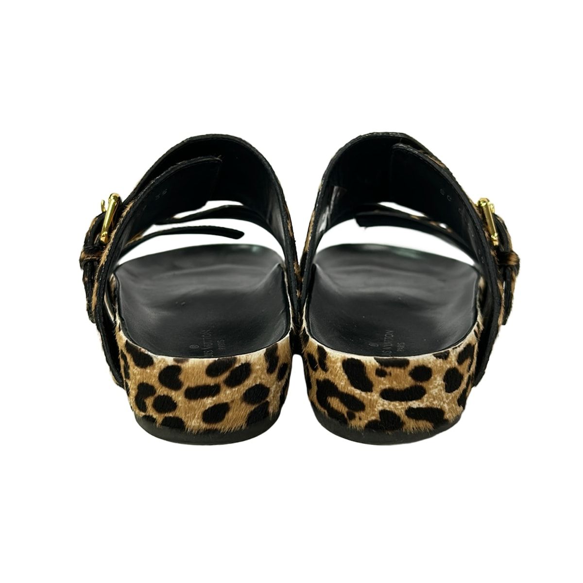 Louis Vuitton Mules 35 Bondia Line Beige Black Leopard Print — view 3
