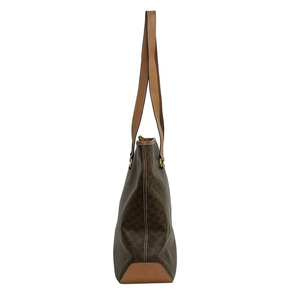 Celine Shoulder Bag Macadam Pattern Dark Brown Light Leather — view 2