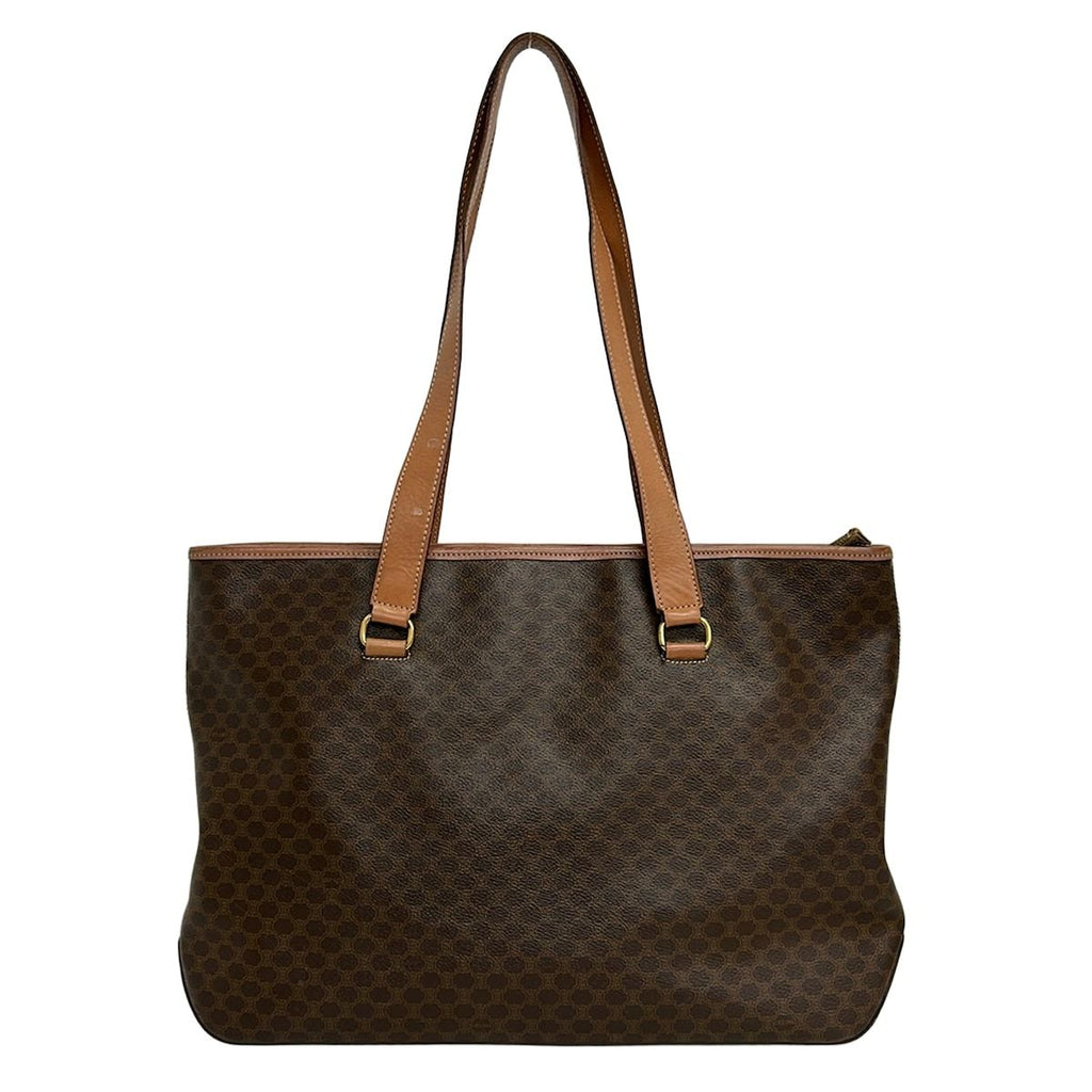 Celine Shoulder Bag Macadam Pattern Dark Brown Light Leather