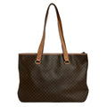 Celine Shoulder Bag Macadam Pattern Dark Brown Light Leather
