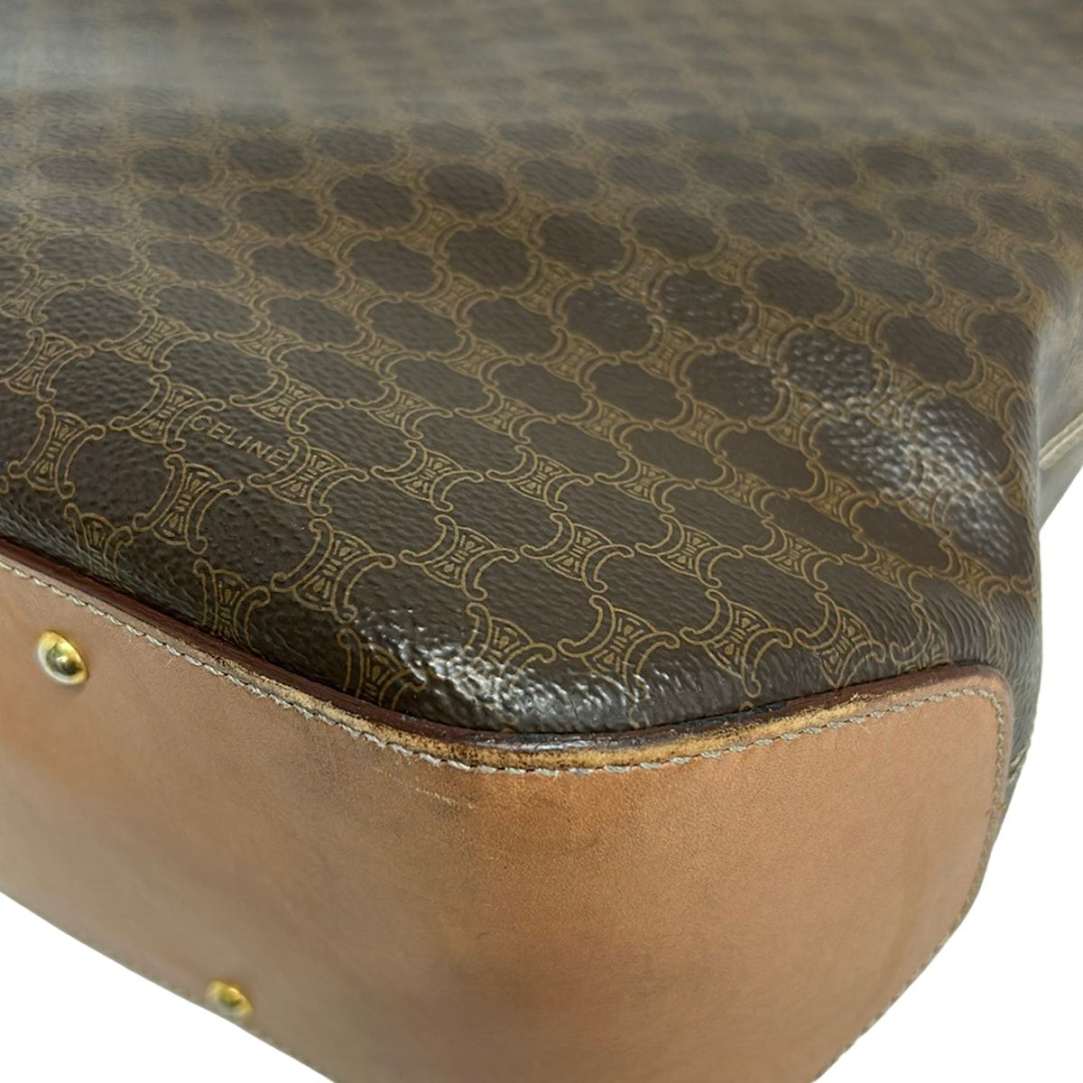 Celine Shoulder Bag Macadam Pattern Dark Brown Light Leather — view 6