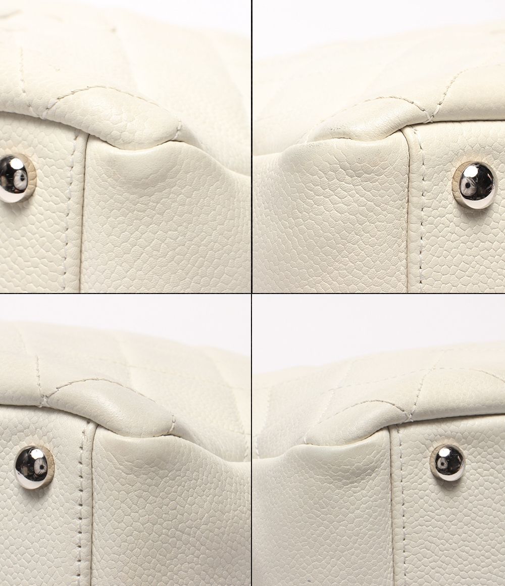 Chanel Chain Tote Shoulder Bag Silver Quilted CC Logo Caviar Leather — view 5