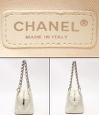 Chanel Chain Tote Shoulder Bag Silver Quilted CC Logo Caviar Leather — view 4