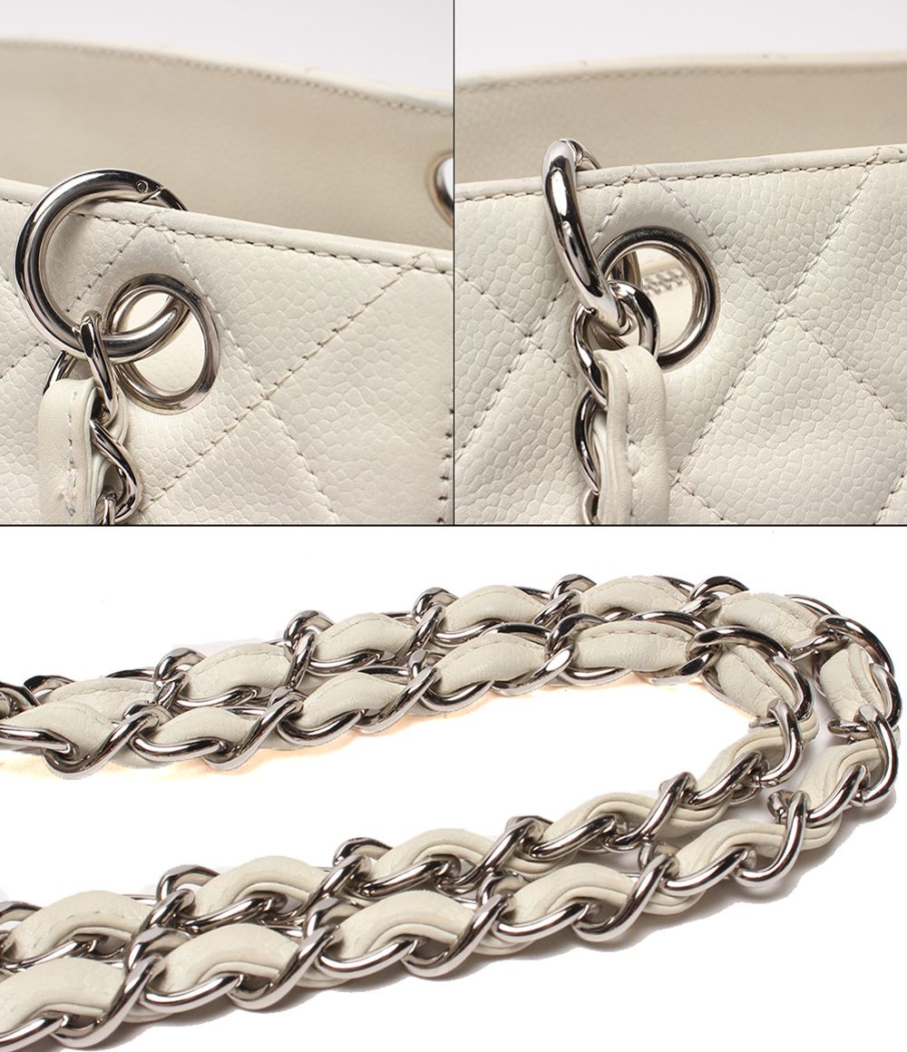 Chanel Chain Tote Shoulder Bag Silver Quilted CC Logo Caviar Leather — view 7