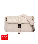 Chanel Chain Shoulder Bag Single Flap Silver Lambskin Choco