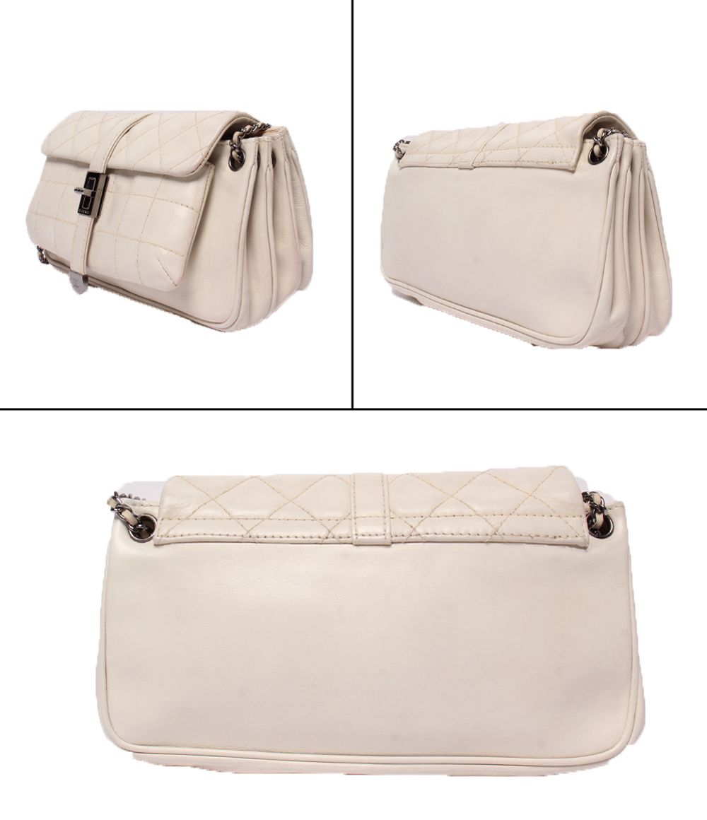 Chanel Chain Shoulder Bag Single Flap Silver Lambskin Choco — view 2