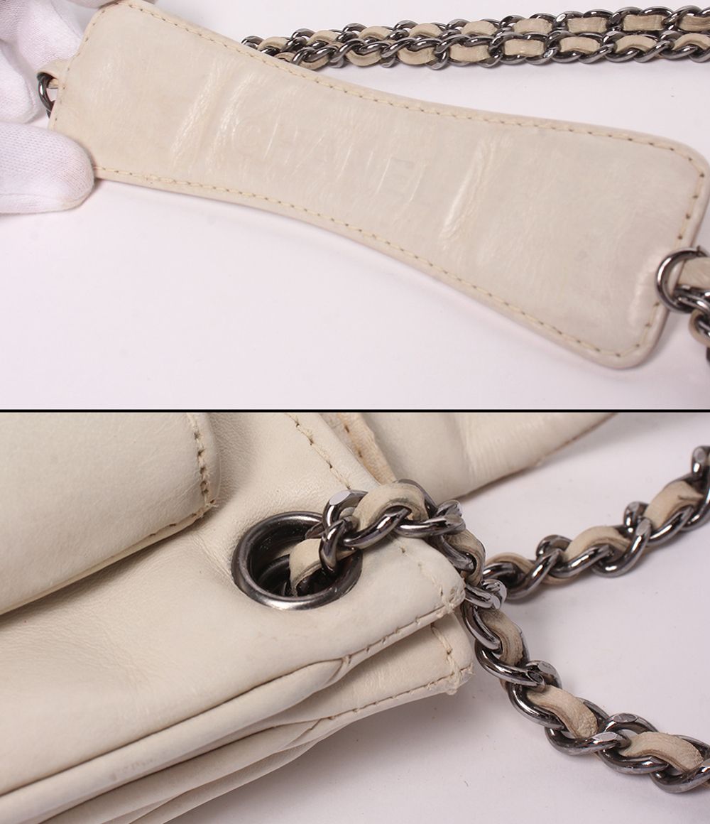 Chanel Chain Shoulder Bag Single Flap Silver Lambskin Choco — view 8