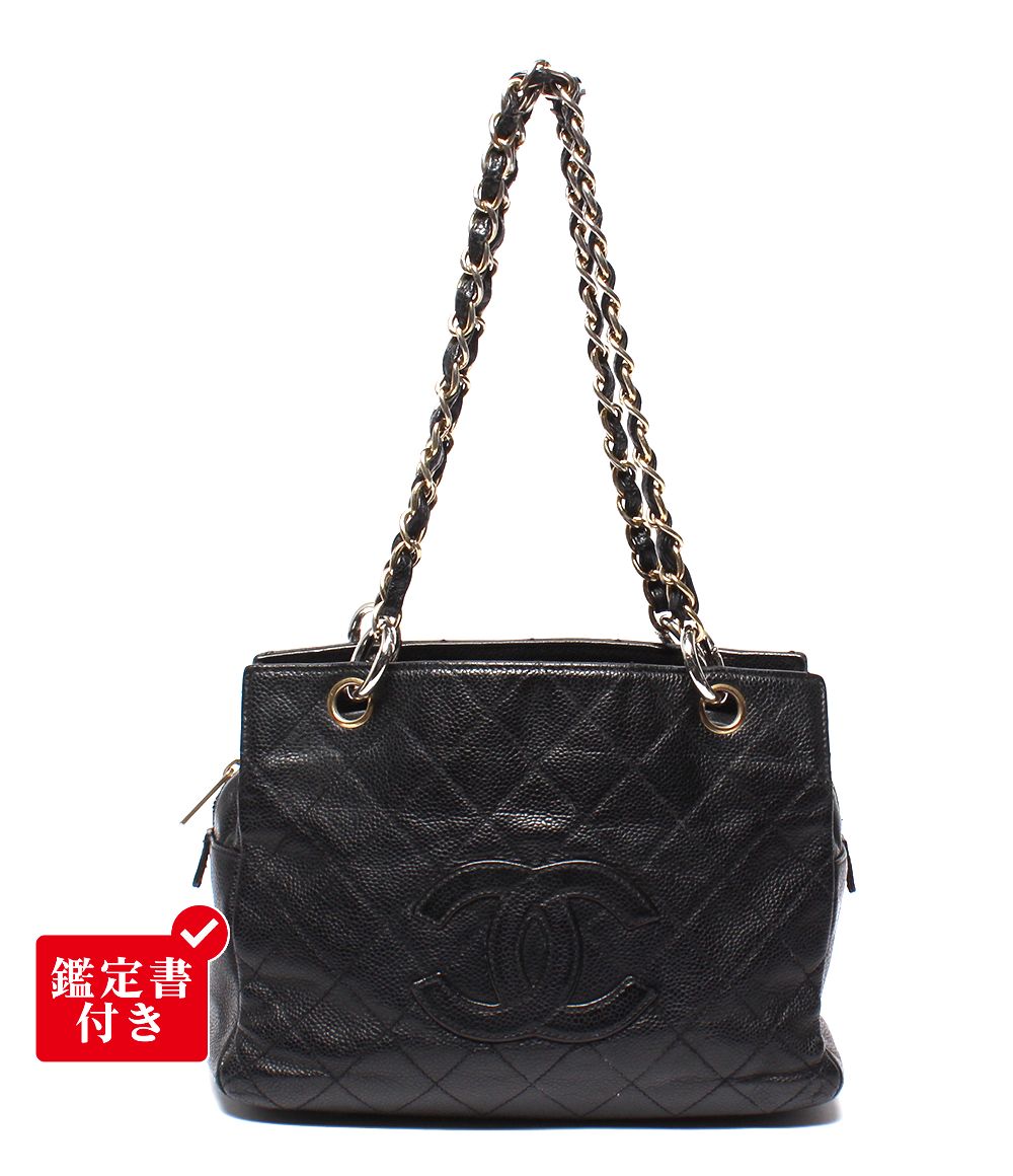 Chanel Chain Shoulder Bag Gold Quilted Caviar Leather