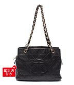 Chanel Chain Shoulder Bag Gold Quilted Caviar Leather