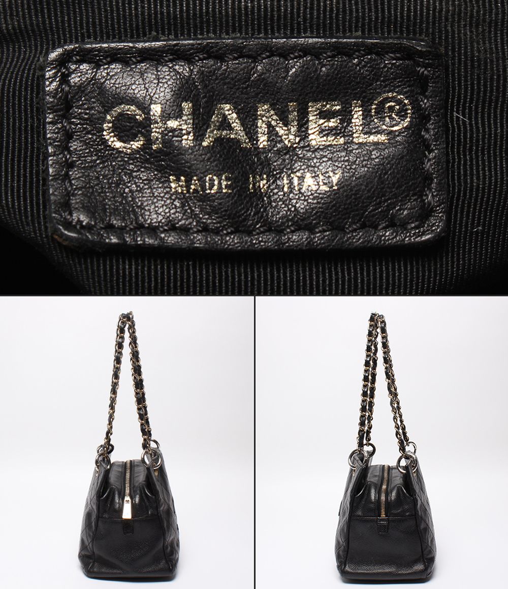 Chanel Chain Shoulder Bag Gold Quilted Caviar Leather