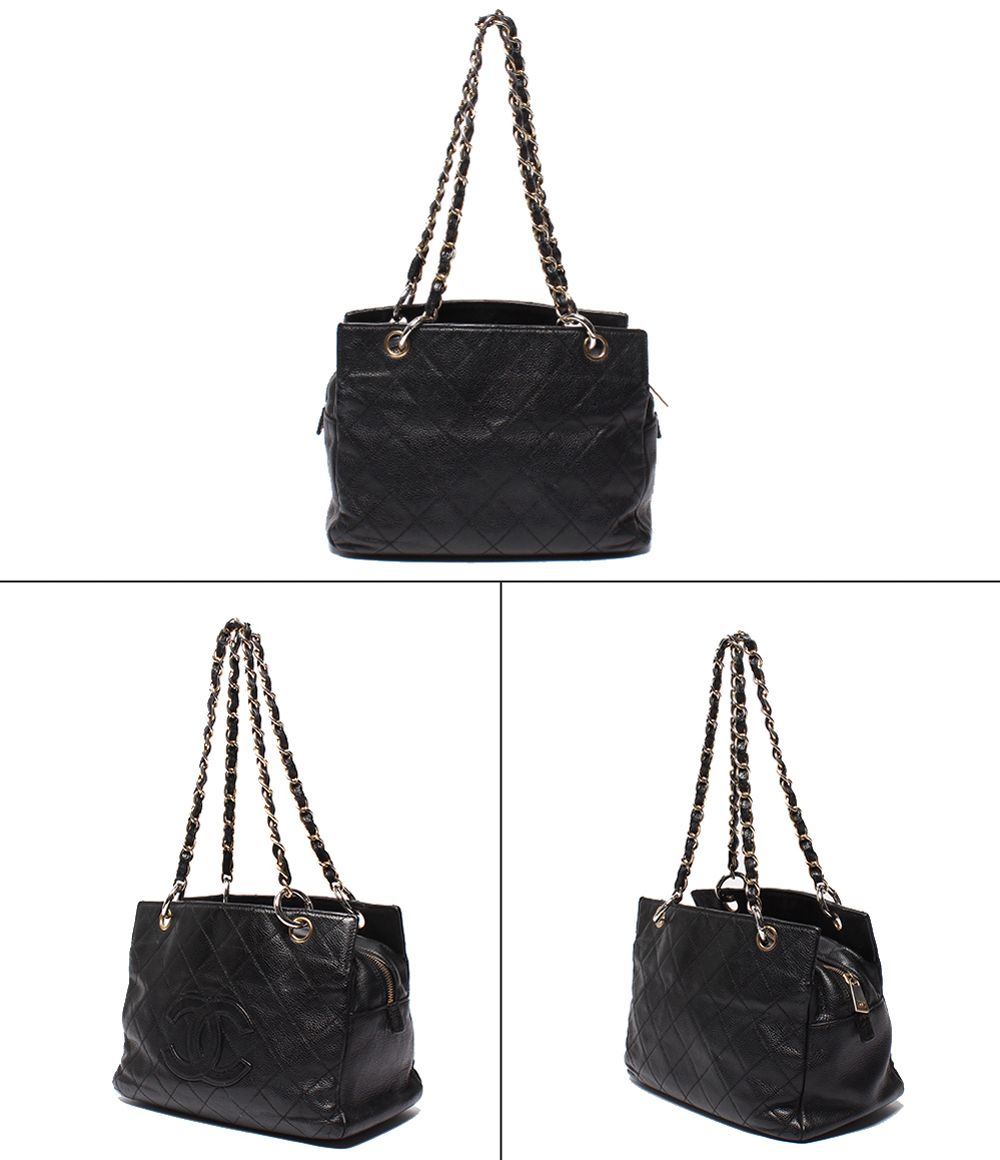 Chanel Chain Shoulder Bag Gold Quilted Caviar Leather
