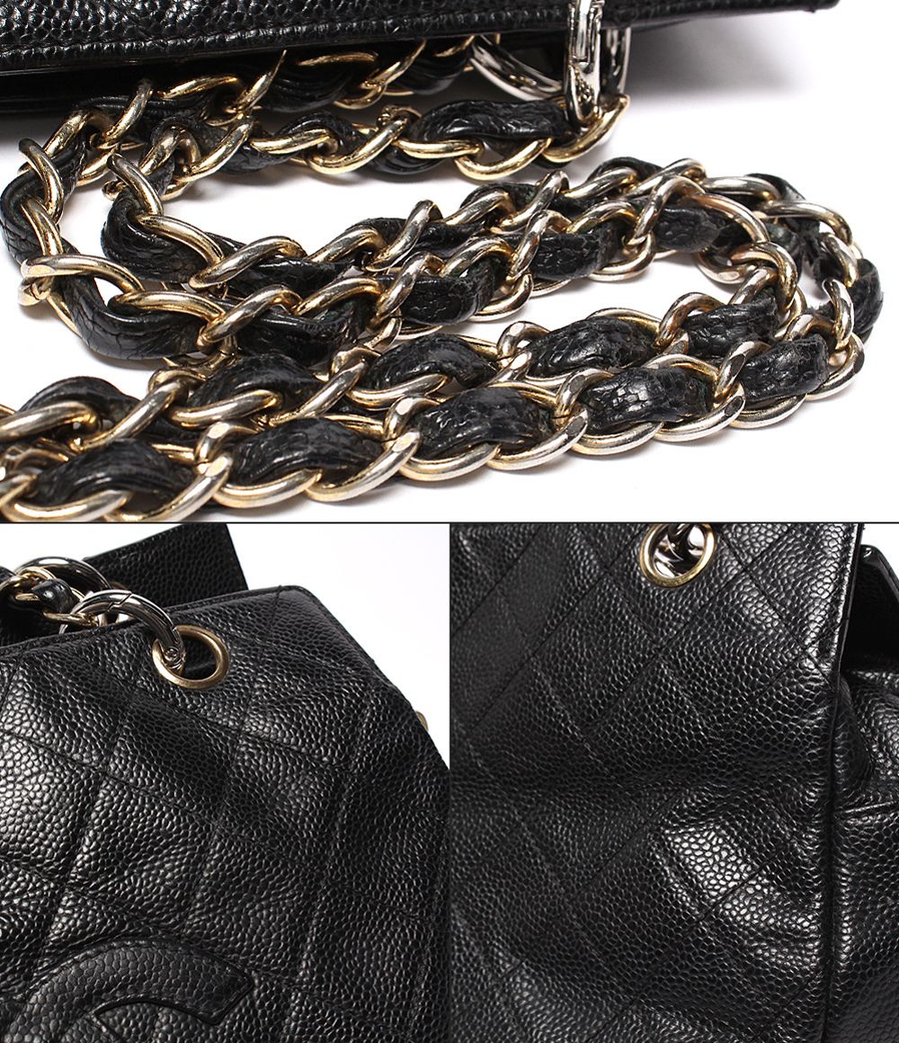 Chanel Chain Shoulder Bag Gold Quilted Caviar Leather