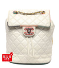 Chanel Backpack Silver Quilted Single Flap Lambskin