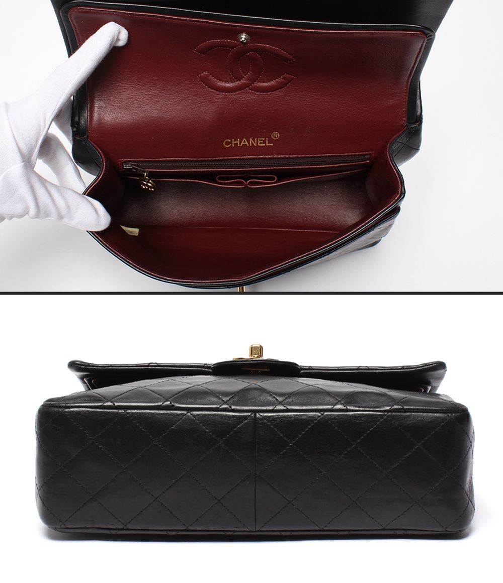 Chanel Chain Shoulder Bag Gold Quilted 25 Lambskin Double Flap — view 3