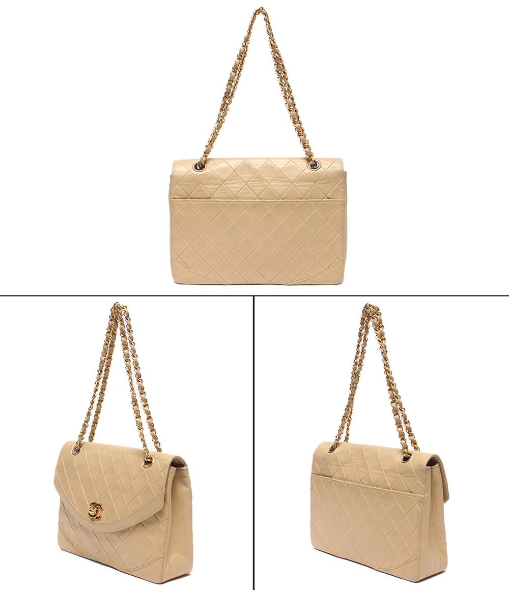 Chanel Chain Shoulder Bag Gold Double Single Flap Lambskin — view 2
