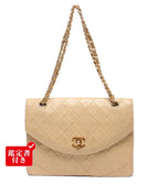 Chanel Chain Shoulder Bag Gold Double Single Flap Lambskin
