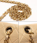 Chanel Chain Shoulder Bag Gold Double Single Flap Lambskin — view 8