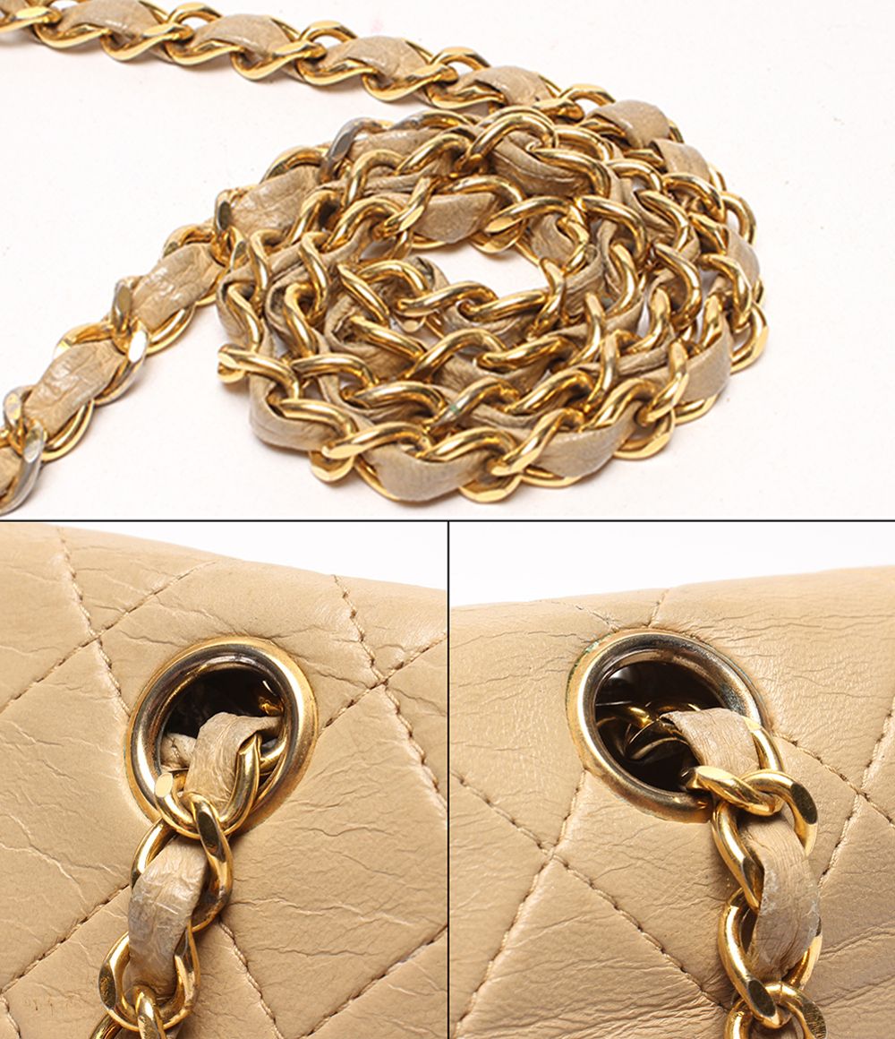 Chanel Chain Shoulder Bag Gold Double Single Flap Lambskin — view 8