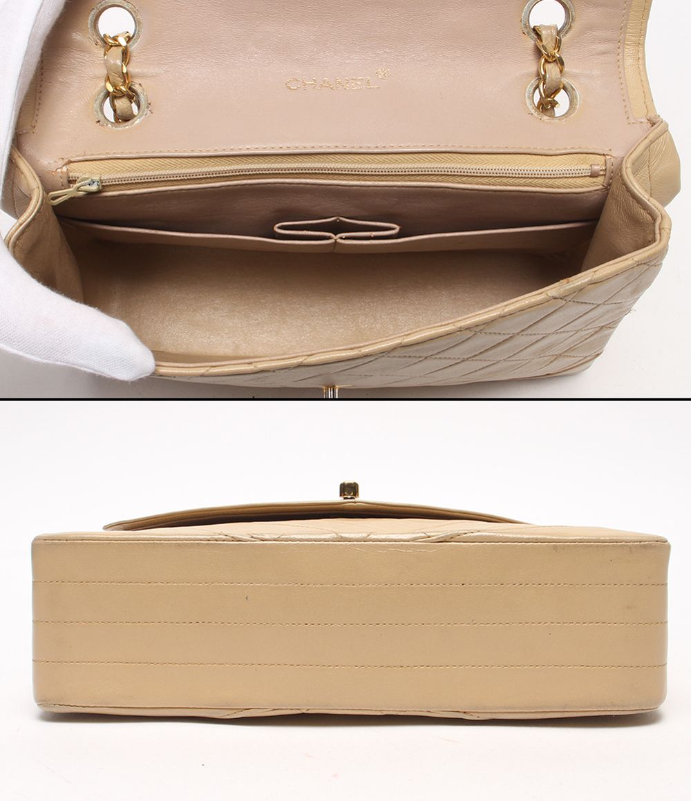 Chanel Chain Shoulder Bag Gold Double Single Flap Lambskin — view 3