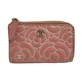 Chanel Coin Case Camellia Pink White Silver L-shaped Zipper Lambskin with