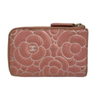 Chanel Coin Case Camellia Pink White Silver L-shaped Zipper Lambskin with — view 2