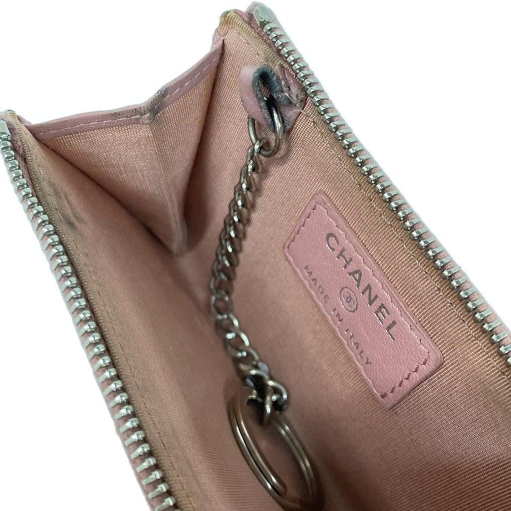 Chanel Coin Case Camellia Pink White Silver L-shaped Zipper Lambskin with — view 4