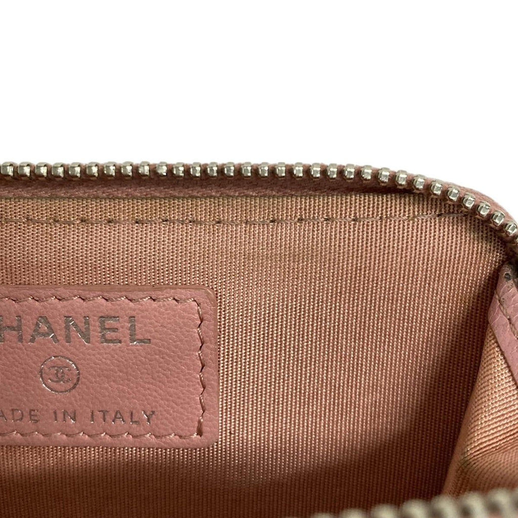 Chanel Coin Case Camellia Pink White Silver L-shaped Zipper Lambskin with — view 7