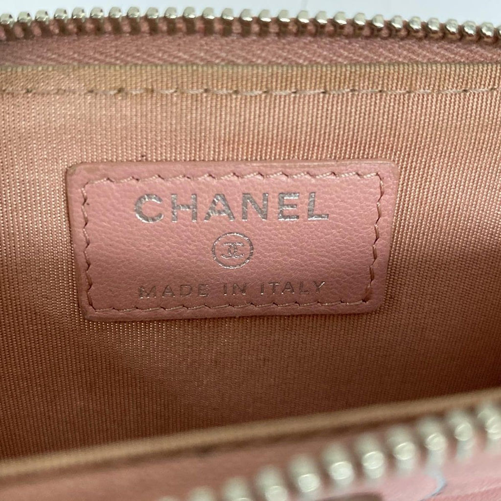 Chanel Coin Case Camellia Pink White Silver L-shaped Zipper Lambskin with — view 5