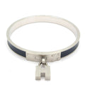 Hermes Bangle Kelly Leather Silver Navy Bracelet